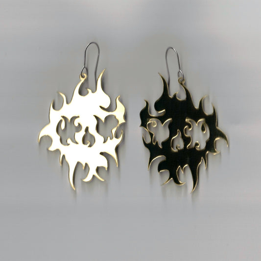 Dual Tone Flame Tribal Drop Earrings (Gold & Black)