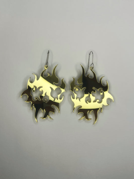 Gold Flame Cut-Out Statement Earrings