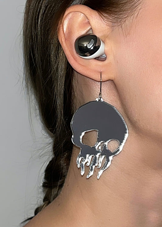 Black Mirror Skull Statement Earrings
