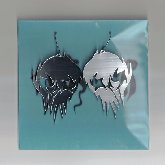 Dual Finish Flame Skull Drop Earrings