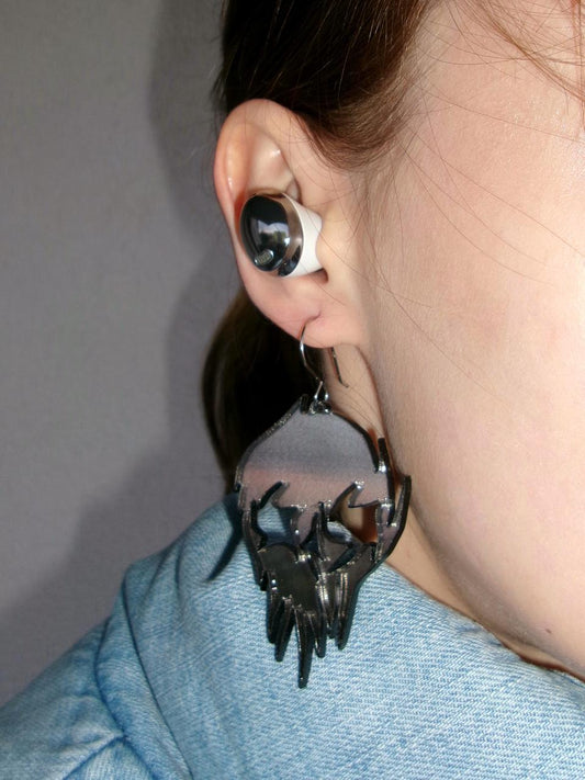 Black Flame Skull Statement Earrings