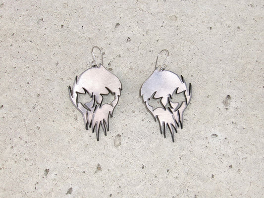 Black Flame Skull Statement Earrings